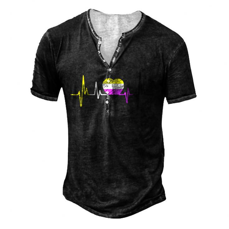 Nonbinary Pride Heartbeat Lgbt Non Binary Flag Heartbeat  Men's Henley Button-Down 3D Print T-shirt