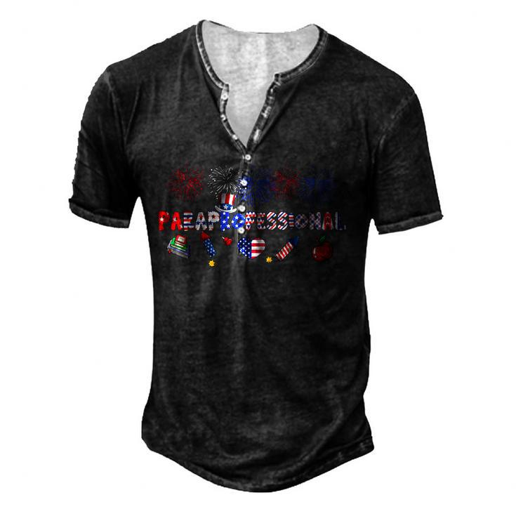 Paraprofessional Proud American Flag Fireworks 4Th Of July  Men's Henley Button-Down 3D Print T-shirt