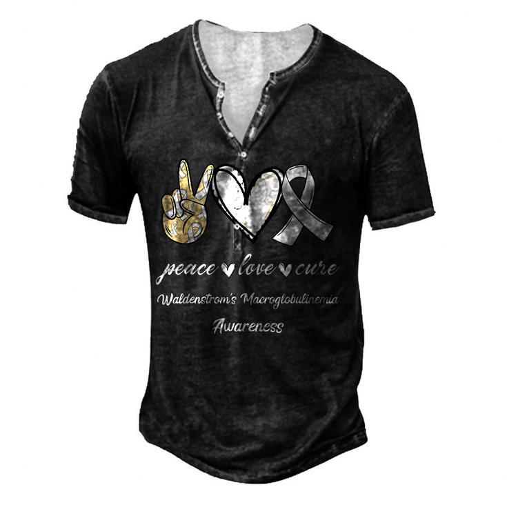Peace Love Cure Waldenstroms Macroglobulinemia Awareness  Men's Henley Button-Down 3D Print T-shirt