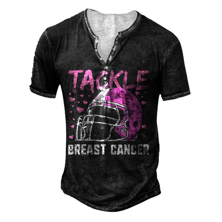 Pink Football Helmet  Men Boys Tackle Breast Cancer  Men's Henley Button-Down 3D Print T-shirt
