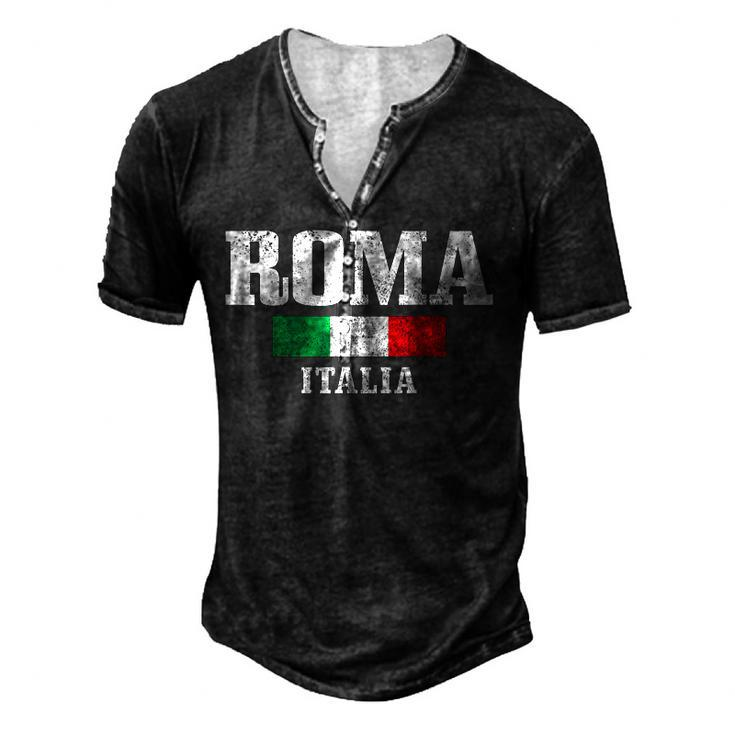 Rome Italy Roma Italia Vintage Italian Flag Men's Henley Button-Down 3D Print T-shirt
