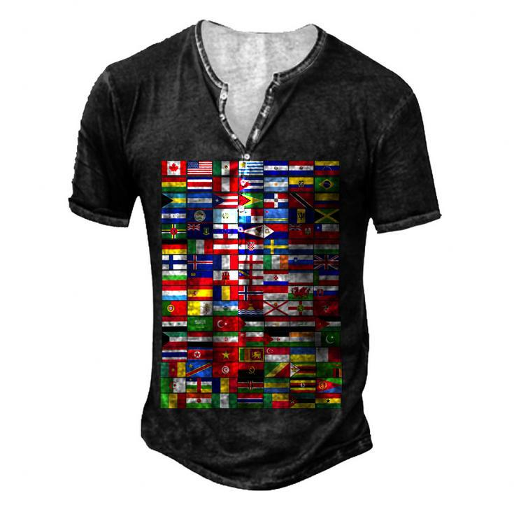Traveling International Countries Flags World Flags Men's Henley Button-Down 3D Print T-shirt