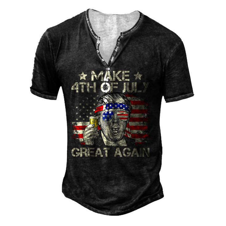 Trump Make 4Th Of July Great Again Merica Beer Drinking Men's Henley T-Shirt