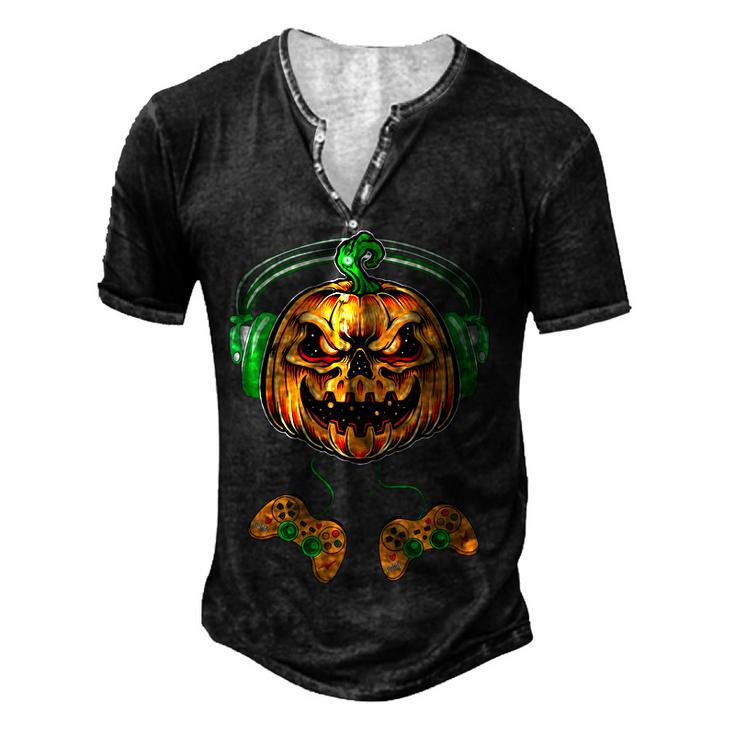 Video Games Halloween Jack O Lantern Gamer Boys Kids Men  Men's Henley Button-Down 3D Print T-shirt