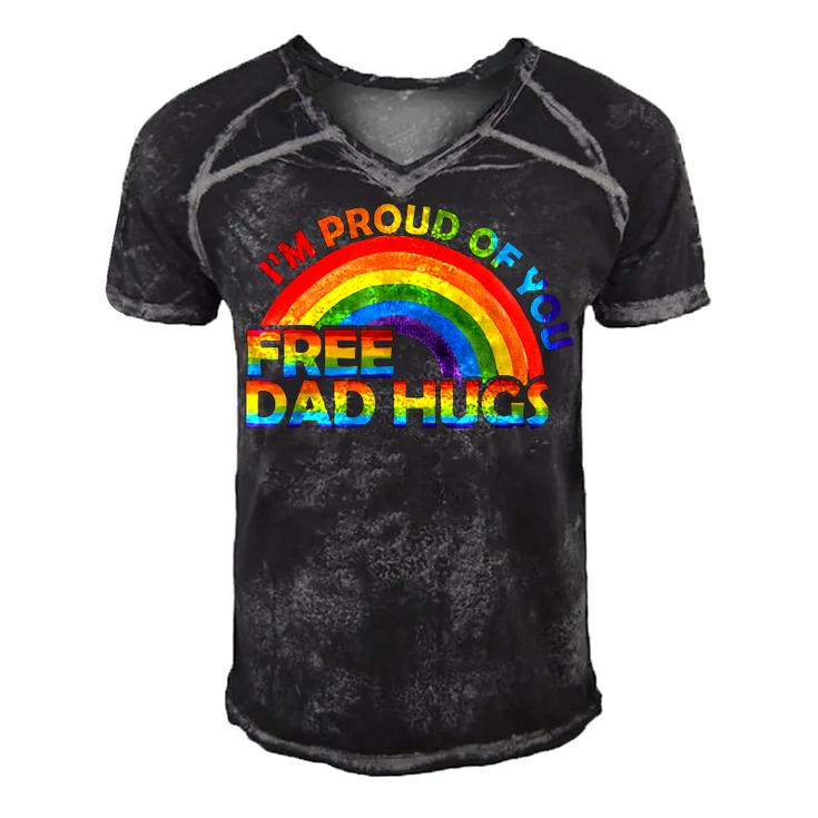 Gay Pride Im Proud Of You Free Dad Hugs Rainbow Lgbt Lgbtq  Men's Short Sleeve V-neck 3D Print Retro Tshirt
