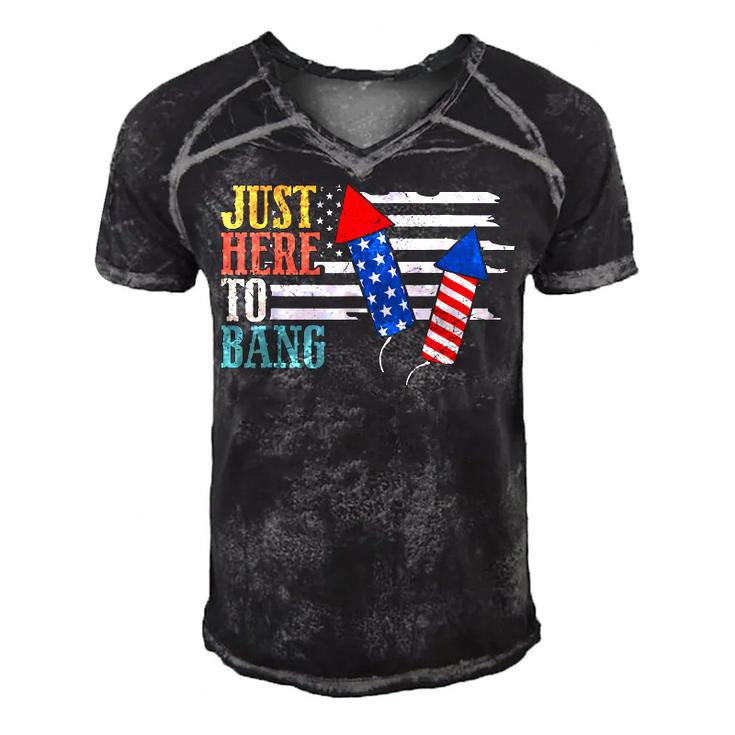 4Th Of July Im Just Here To Bang Us American Flag Patriotic  Men's Short Sleeve V-neck 3D Print Retro Tshirt