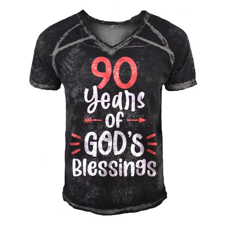 90 Years Of Gods Blessings 90 Year Old Happy 90Th Birthday  Men's Short Sleeve V-neck 3D Print Retro Tshirt