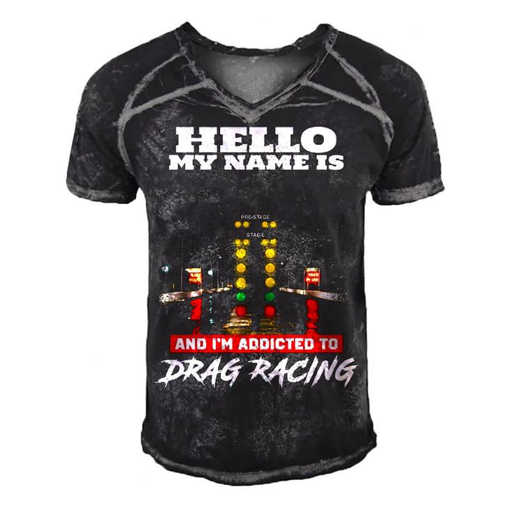 Addicted To Drag Racing Front Men's Short Sleeve V-neck 3D Print Retro Tshirt
