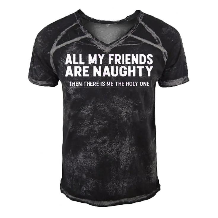 All My Friends Are Naughty Men's Short Sleeve V-neck 3D Print Retro Tshirt