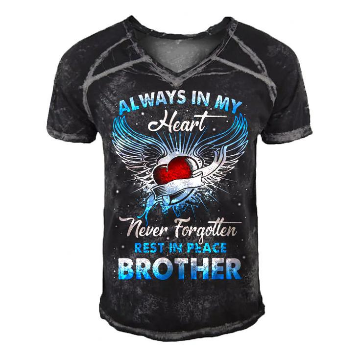 Always In My Heart Never Forgetten Rest In Peace My Brother  Men's Short Sleeve V-neck 3D Print Retro Tshirt