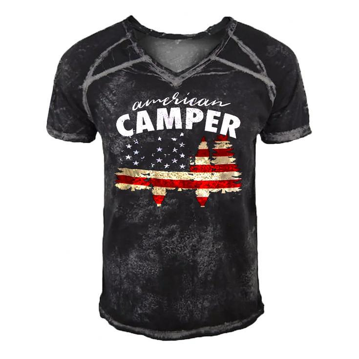 American Camper US Flag Patriotic Camping Men's Short Sleeve V-neck 3D Print Retro Tshirt