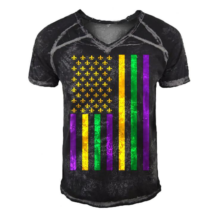 American Flag Mardi Gras  Mardi Gras Crawfish Outfit  Men's Short Sleeve V-neck 3D Print Retro Tshirt