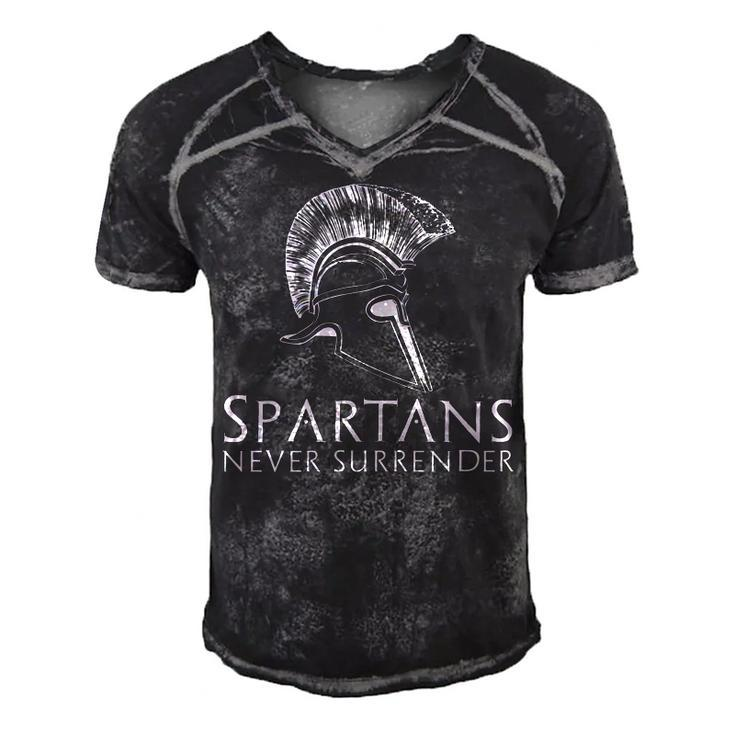 Ancient Spartan Greek History - Spartans Never Surrender   Men's Short Sleeve V-neck 3D Print Retro Tshirt