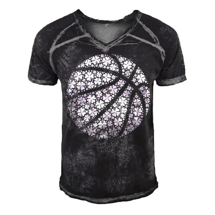 Basketball Ball Irish Shamrock Lucky Clover St Patricks Day  Men's Short Sleeve V-neck 3D Print Retro Tshirt