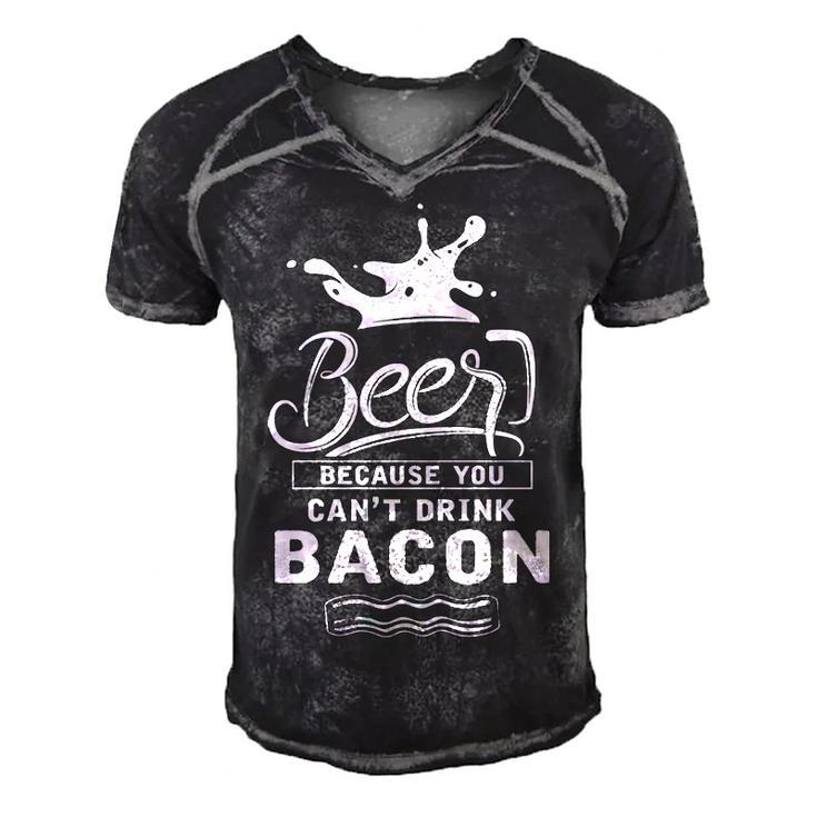 Beer Because Bacon Men's Short Sleeve V-neck 3D Print Retro Tshirt