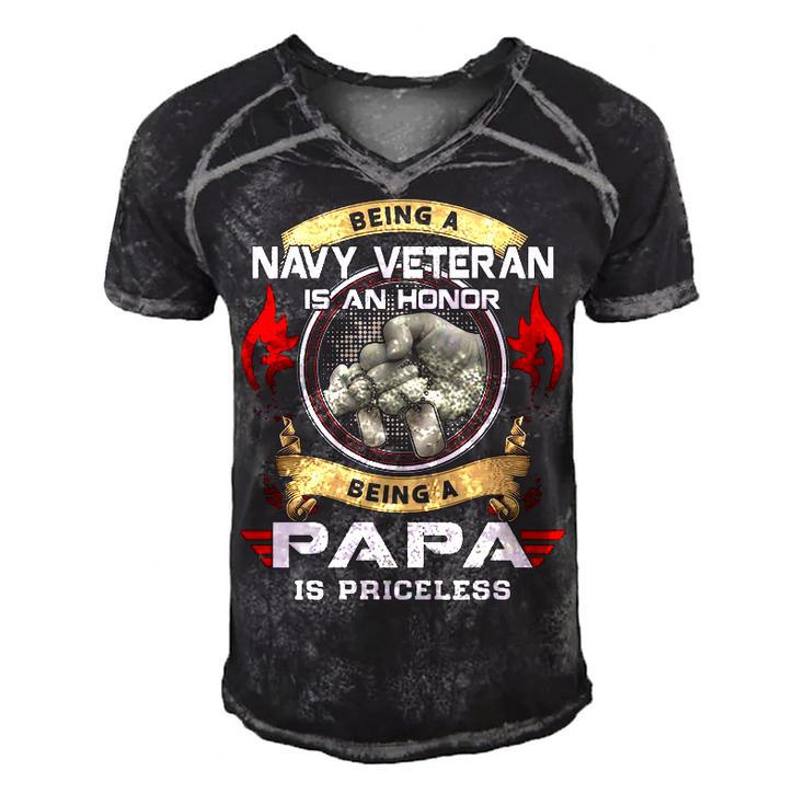 Being A Navy Veteran Is A Honor Being A Papa Is A Priceless Men's Short Sleeve V-neck 3D Print Retro Tshirt