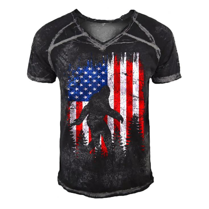 Bigfoot American Usa Flag Patriotic 4Th Of July  Men's Short Sleeve V-neck 3D Print Retro Tshirt