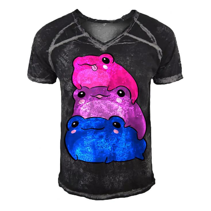 Bisexual Flag Color Frogs Subtle Bi Pride Lgbtq Aesthetic  V2 Men's Short Sleeve V-neck 3D Print Retro Tshirt