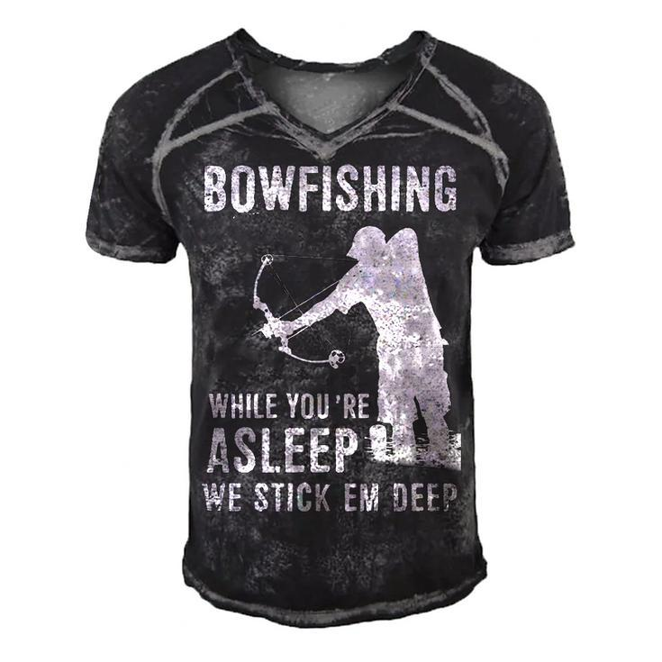 Bowfishing While Youre Asleep We Stick Em Deep Men's Short Sleeve V-neck 3D Print Retro Tshirt