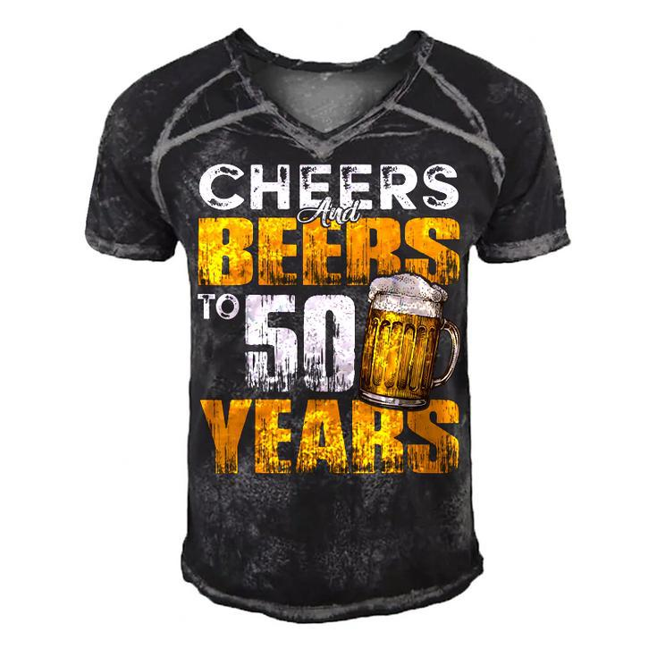 Cheers And Beers To 50 Years Old Birthday Funny Drinking  Men's Short Sleeve V-neck 3D Print Retro Tshirt