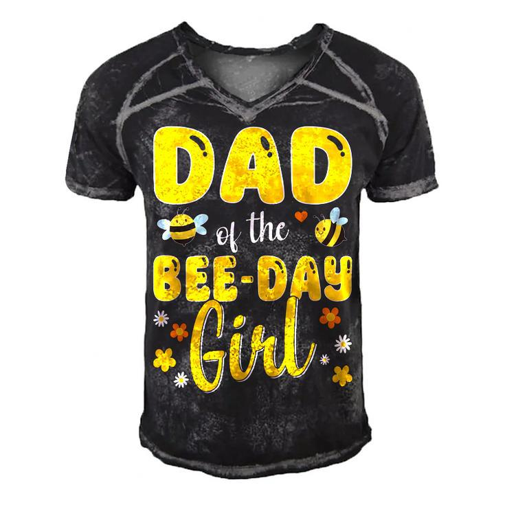 Dad Of The Bee Day Girl Birthday Family  Men's Short Sleeve V-neck 3D Print Retro Tshirt