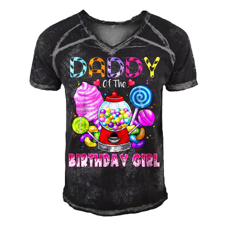 Daddy Of The Birthday Girl Candyland Candy Birthday Party  Men's Short Sleeve V-neck 3D Print Retro Tshirt