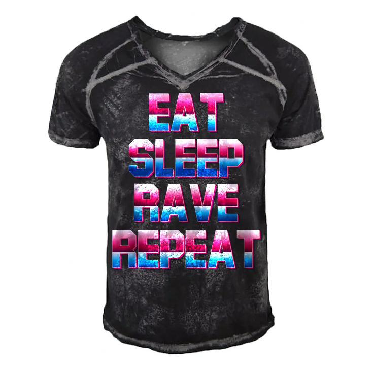 Eat Sleep Rave Repeat Rave Electro Techno Music For A Dj  Men's Short Sleeve V-neck 3D Print Retro Tshirt