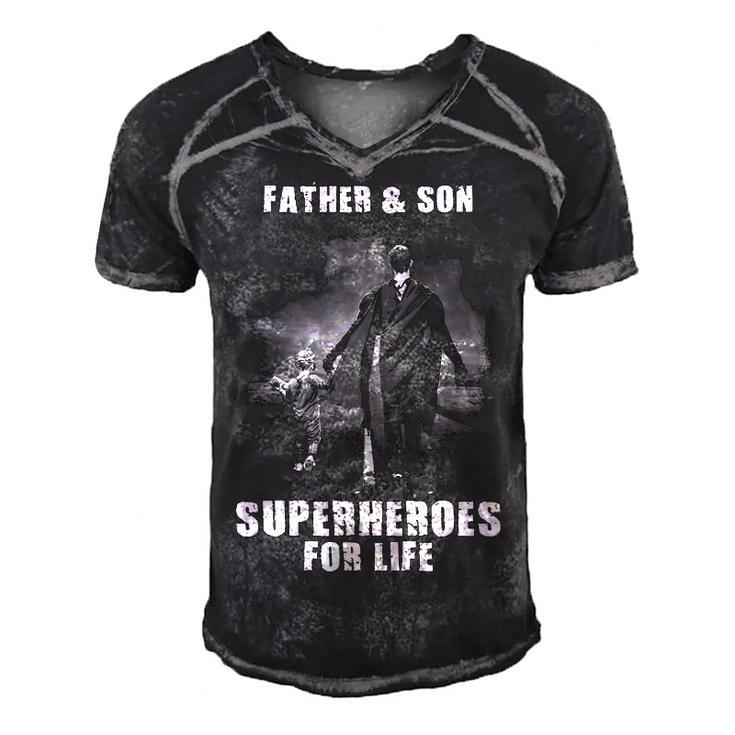 Father And Son - Superheroes Men's Short Sleeve V-neck 3D Print Retro Tshirt