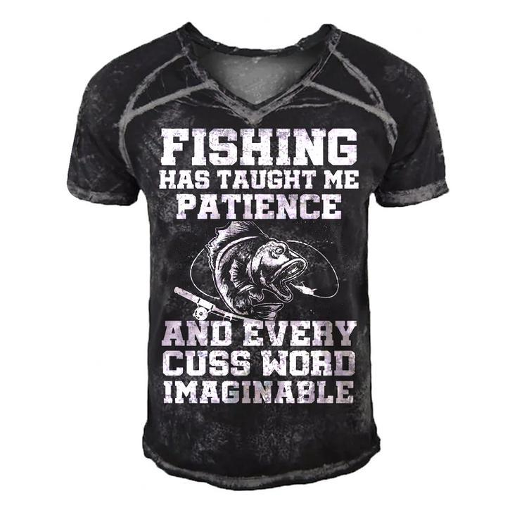 Fishing Has Taught Me Patience Men's Short Sleeve V-neck 3D Print Retro Tshirt