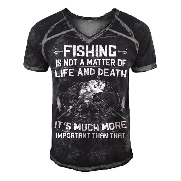 Fishing - Not A Matter Of Life Or Death Men's Short Sleeve V-neck 3D Print Retro Tshirt