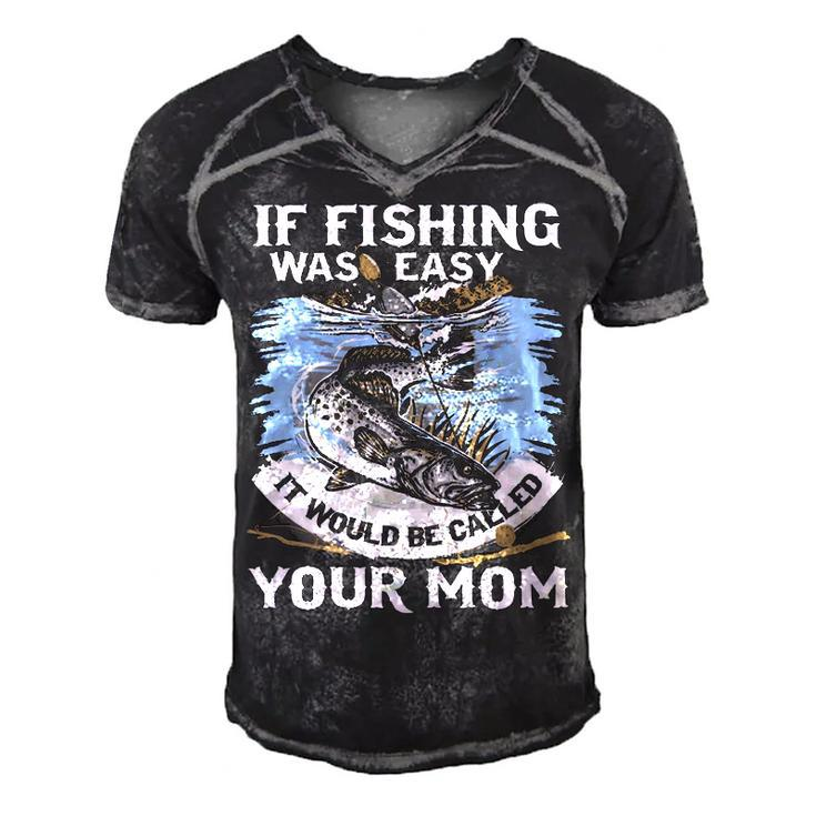 Fishing Was Easy Men's Short Sleeve V-neck 3D Print Retro Tshirt
