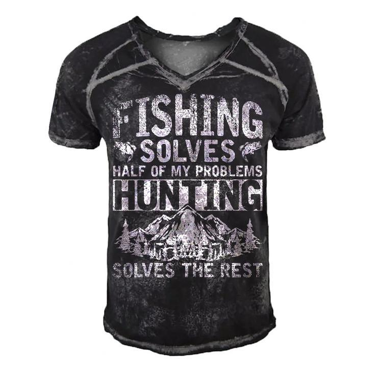 Funny Hunting Fishing Solves Half Of My Problems Fishing  V2 Men's Short Sleeve V-neck 3D Print Retro Tshirt