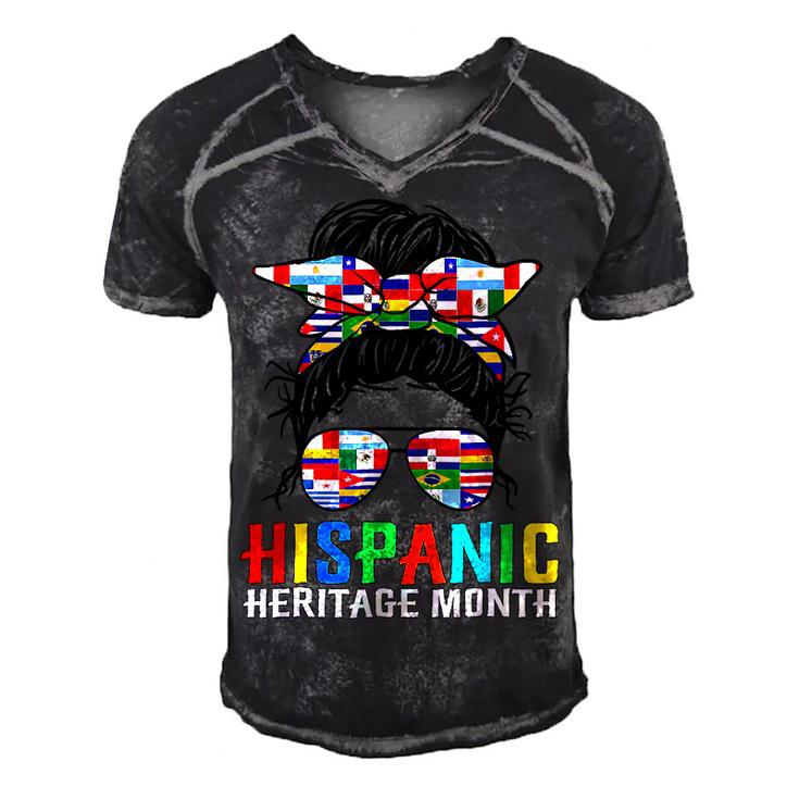 Gifts National Hispanic Heritage Month Latin Flags Messy Bun  V2 Men's Short Sleeve V-neck 3D Print Retro Tshirt