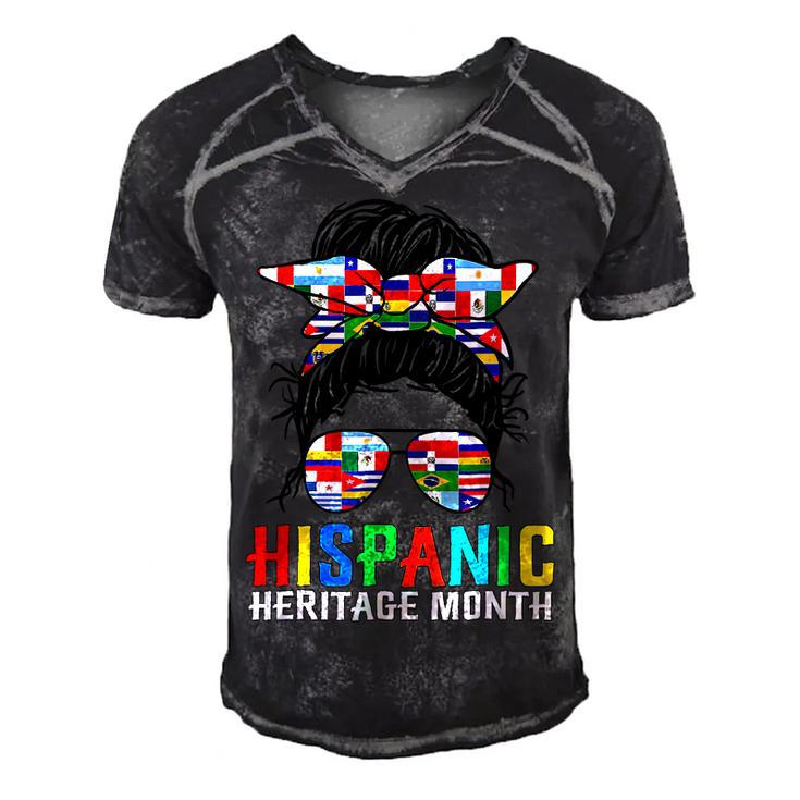Gifts National Hispanic Heritage Month Latin Flags Messy Bun  V3 Men's Short Sleeve V-neck 3D Print Retro Tshirt