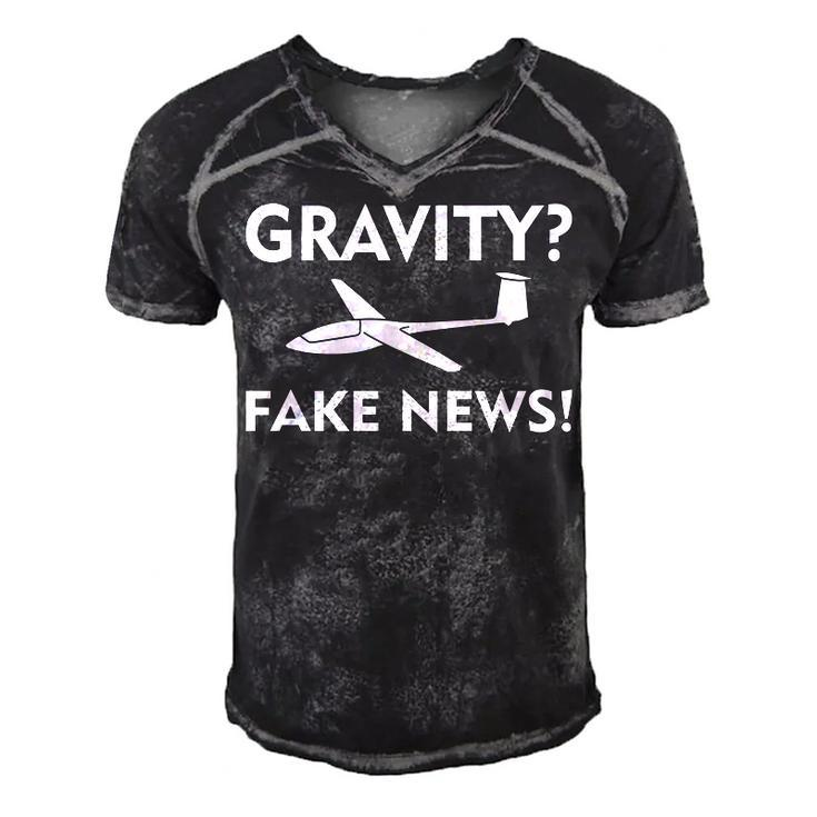 Gravity Fake News Glider Pilot Gliding Soaring Pilot   Men's Short Sleeve V-neck 3D Print Retro Tshirt