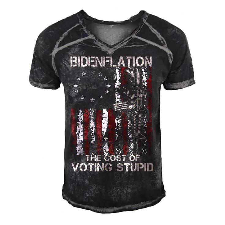 Gun Usa Flag Patriots Bidenflation The Cost Of Voting Stupid  Men's Short Sleeve V-neck 3D Print Retro Tshirt