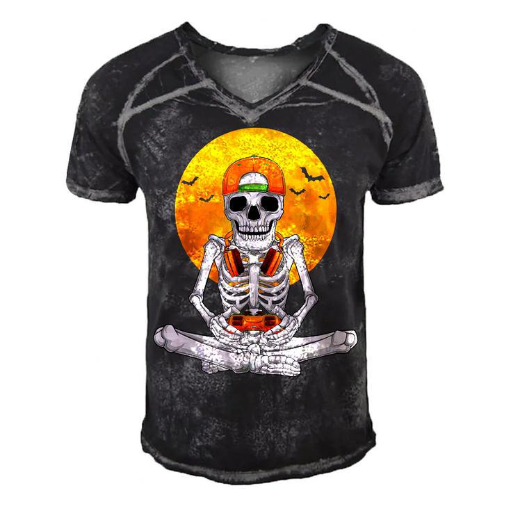 Halloween Skeleton Gamer Video Gaming Boys Men Kids Ns  Men's Short Sleeve V-neck 3D Print Retro Tshirt