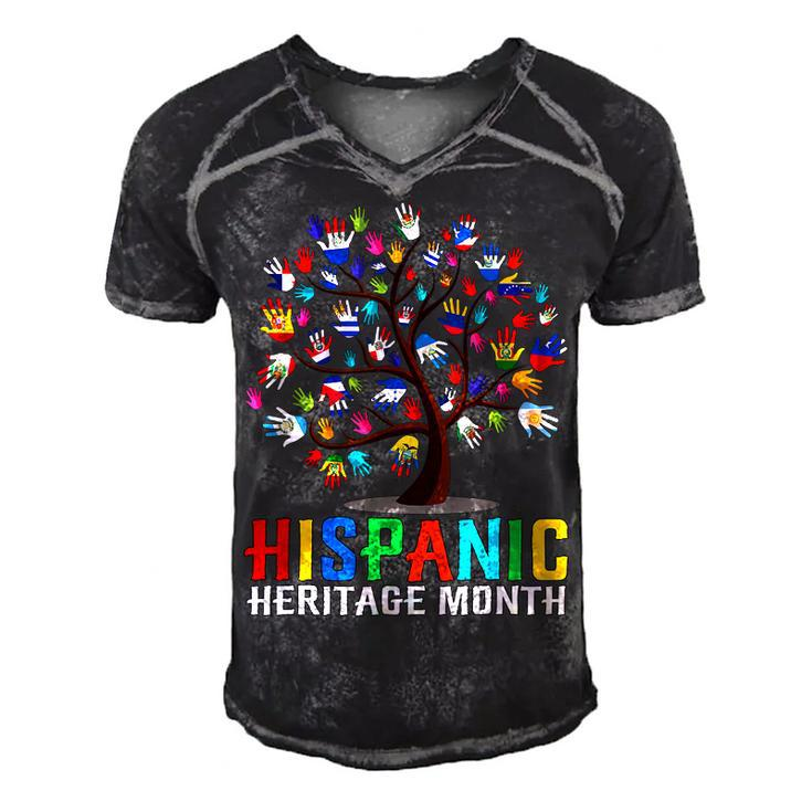 Happy Hand Flag Tree Root Latino National Hispanic Heritage  Men's Short Sleeve V-neck 3D Print Retro Tshirt