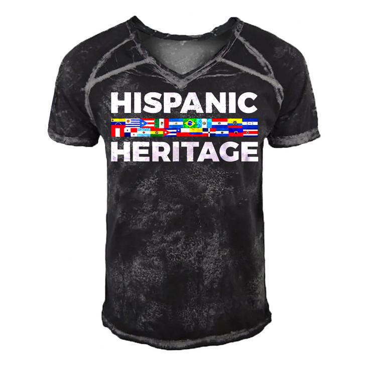 Happy Hispanic Heritage Month Latino Country Flags  Men's Short Sleeve V-neck 3D Print Retro Tshirt