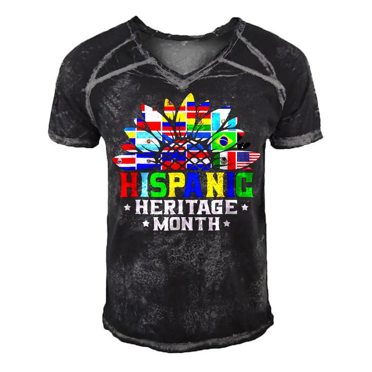 Happy National Hispanic Heritage Month Decoration Flags  Men's Short Sleeve V-neck 3D Print Retro Tshirt