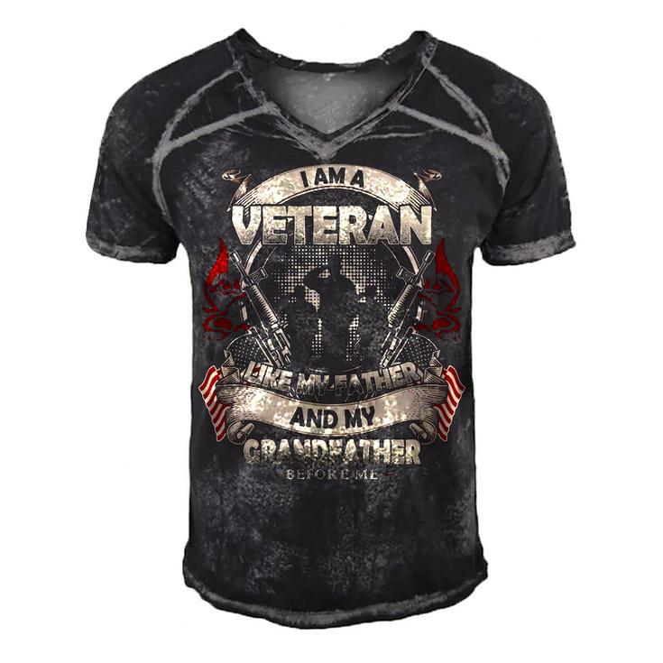 I Am A Veteran Like My Father And My Grandfather Before Me Men's Short Sleeve V-neck 3D Print Retro Tshirt