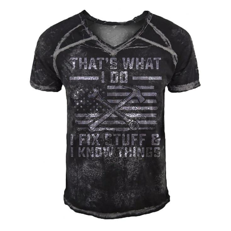 I Fix Stuff And I Know Things Us Flag 4Th Of July Patriot  Men's Short Sleeve V-neck 3D Print Retro Tshirt