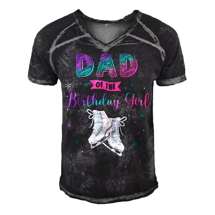 Ice Skating Dad Of The Birthday Girl Family Matching Daddy  Men's Short Sleeve V-neck 3D Print Retro Tshirt