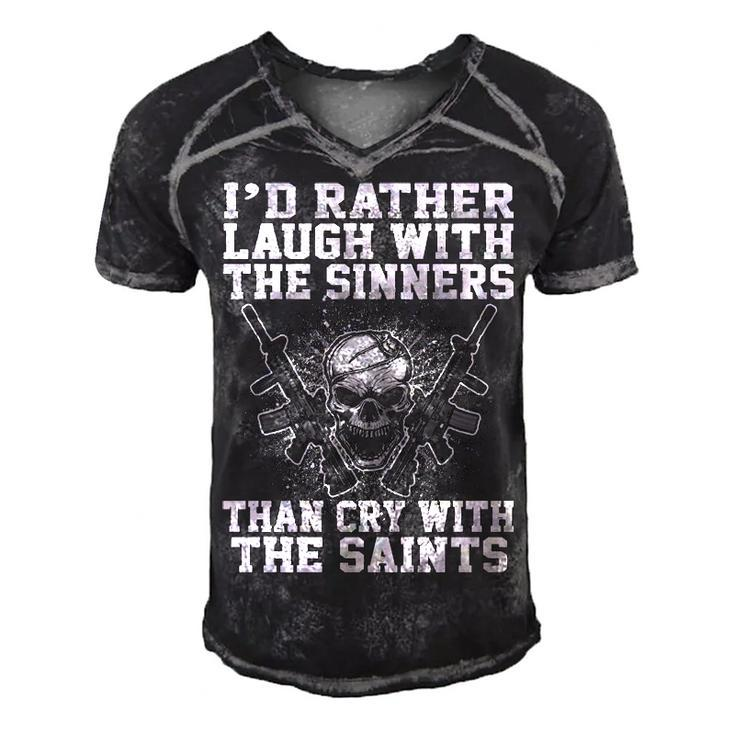Id Rather Laugh Men's Short Sleeve V-neck 3D Print Retro Tshirt