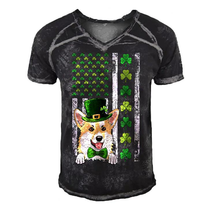 Irish American Flag Ireland Vintage Corgi St Patricks Day  Men's Short Sleeve V-neck 3D Print Retro Tshirt