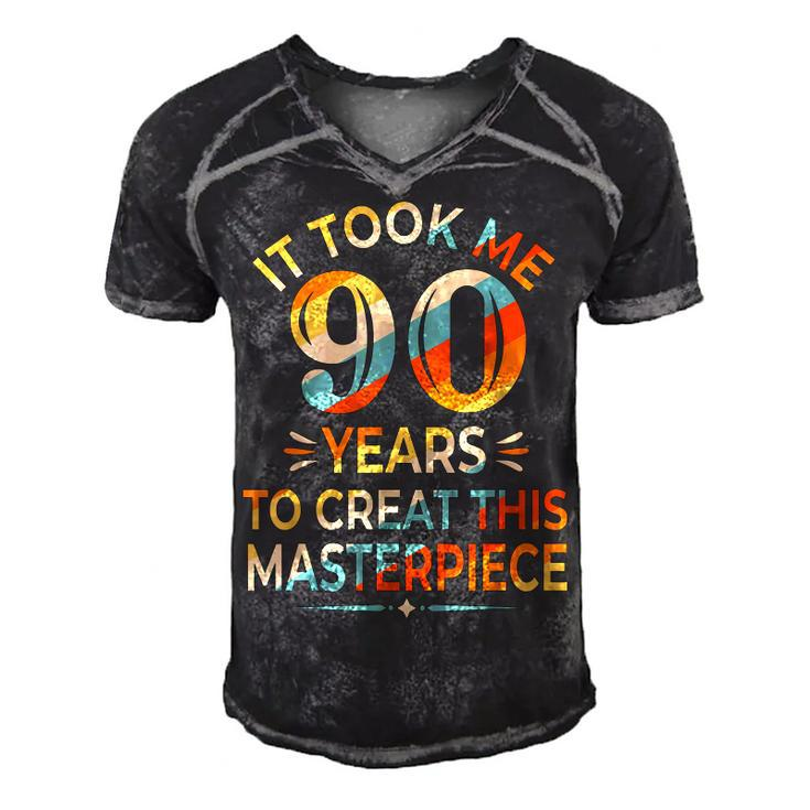 It Took Me 90 Years To Create This Masterpiece 90Th Birthday  Men's Short Sleeve V-neck 3D Print Retro Tshirt
