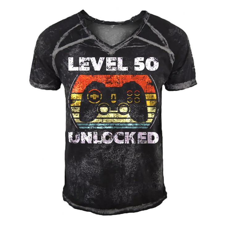 Level 50 Unlocked Funny Video Gamer 50Th Birthday  Men's Short Sleeve V-neck 3D Print Retro Tshirt
