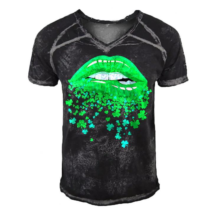 Lips Sexy Green Cool Irish Shamrock St Patricks Day  Men's Short Sleeve V-neck 3D Print Retro Tshirt