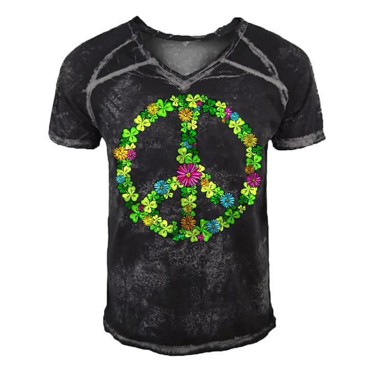 Lucky Shamrock Peace Sign St Patricks Day Hippie Clover Leaf  Men's Short Sleeve V-neck 3D Print Retro Tshirt