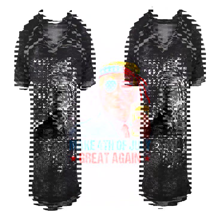 Make 4Th Of July Great Again Funny Patriotic American Flag  Men's Short Sleeve V-neck 3D Print Retro Tshirt